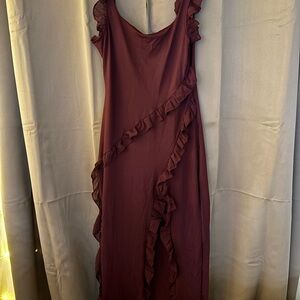 Elegant Ruffled Burgundy Dress